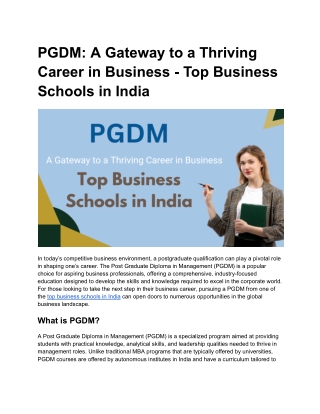 PGDM_ A Gateway to a Thriving Career in Business - Top Business Schools in India