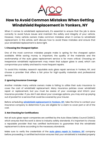 How to Avoid Common Mistakes When Getting Windshield Replacement in Yonkers, NY