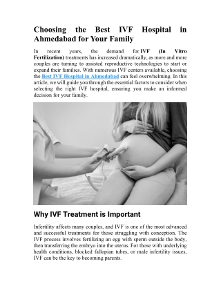 Choosing the Best IVF Hospital in Ahmedabad for Your Family