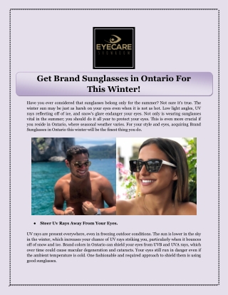 Get Brand Sunglasses in Ontario For This Winter!