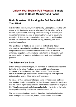 Unlock Your Brain’s Full Potential: Simple Hacks to Boost Memory and Focus