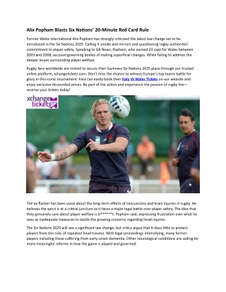 Alix Popham Blasts Six Nations’ 20-Minute Red Card Rule