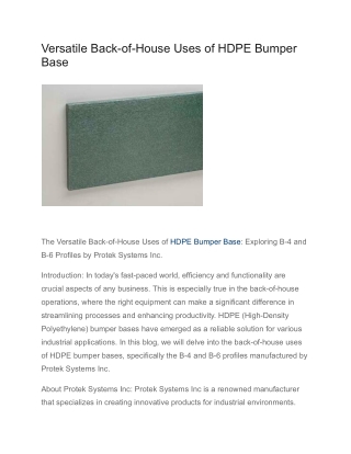 Versatile Back-of-House Uses of HDPE Bumper Base