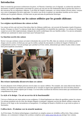 “Anecdotes insolites sur les caisses utilisées par les grands châteaux”
