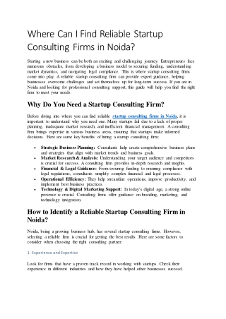 Where Can I Find Reliable Startup Consulting Firms in Noida