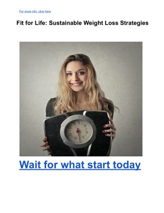 Fit for Life Sustainable Weight Loss Strategies