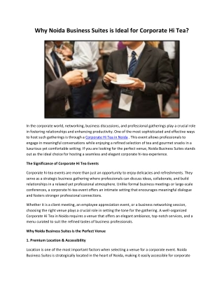 Why Noida Business Suites is Ideal for Corporate Hi Tea