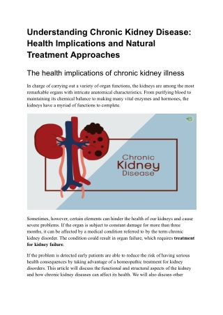 Understanding Chronic Kidney Disease Health Implications and Natural Treatment Approaches