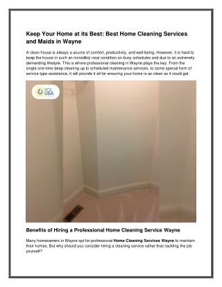 Reliable Home Cleaning Services in Wayne - Book Now for a Cleaner Home