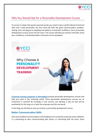 Why Should You Choose a Personality Development Course?