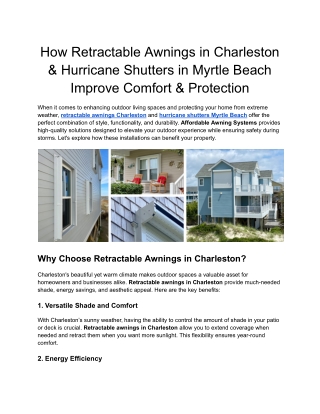 How Retractable Awnings in Charleston & Hurricane Shutters in Myrtle Beach Improve Comfort & Protection