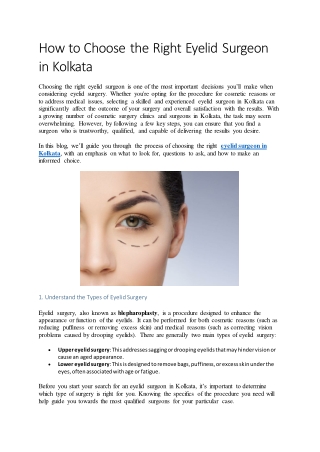How to Choose the Right Eyelid Surgeon in Kolkata