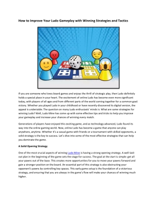 How to Improve Your Ludo Gameplay with Winning Strategies and Tactics
