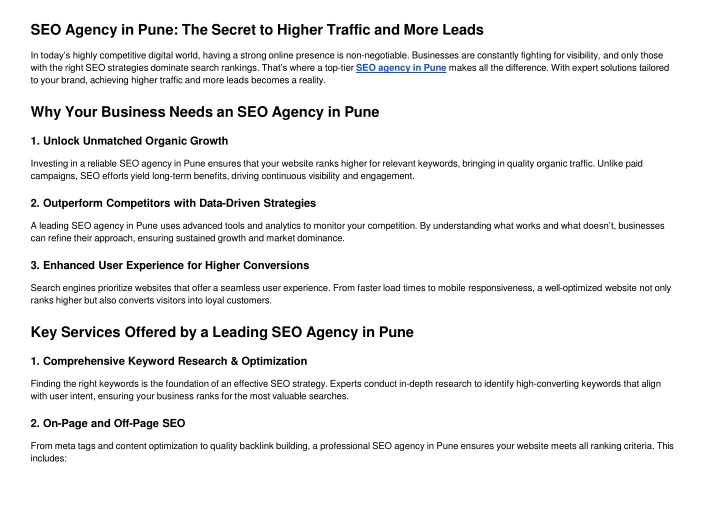 seo agency in pune the secret to higher traffic and more leads