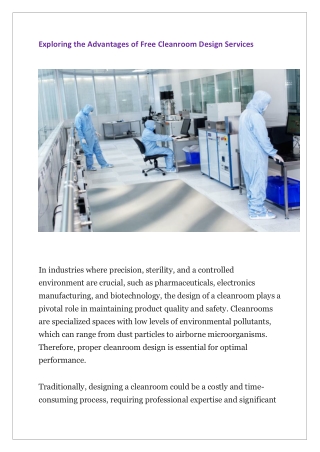 Exploring the Advantages of Free Cleanroom Design Services