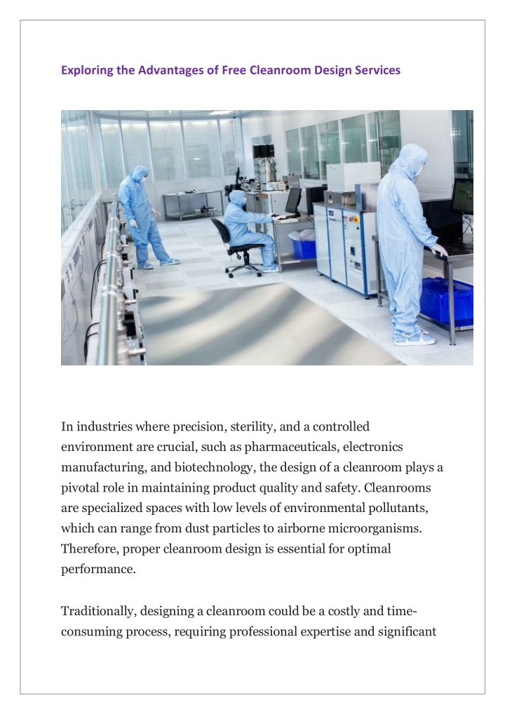 exploring the advantages of free cleanroom design