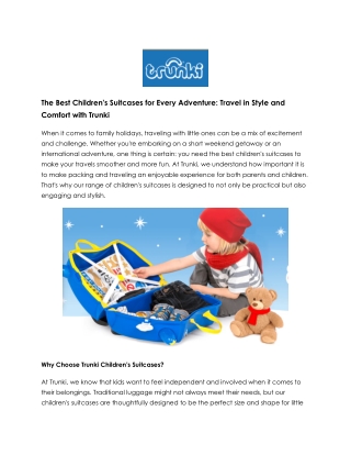Travel Made Easy with Trunki’s Children’s Suitcases