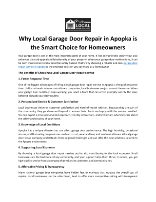 Why Local Garage Door Repair in Apopka is the Smart Choice for Homeowners