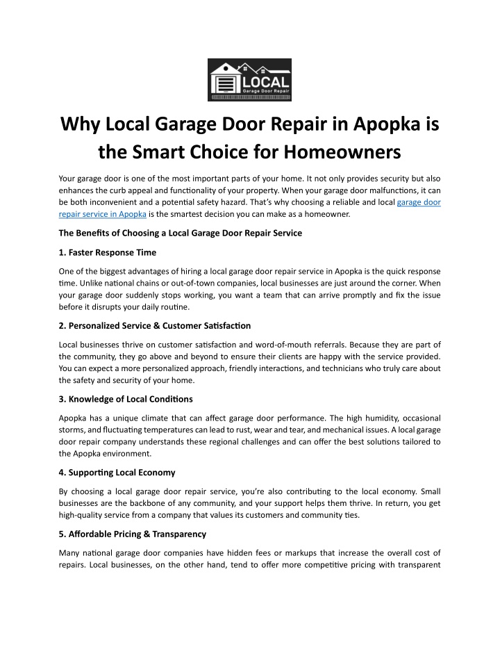 why local garage door repair in apopka