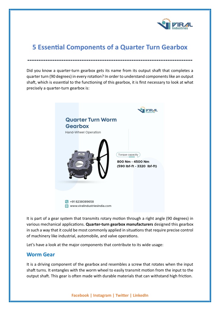 5 essential components of a quarter turn gearbox