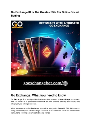 Go Exchange ID Is The Greatest Site For Online Cricket Betting