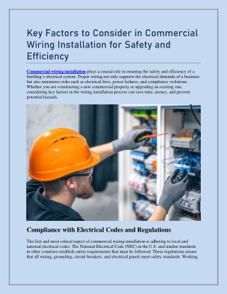 Key Factors to Consider in Commercial Wiring Installation for Safety and Efficie