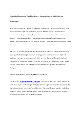 IInfotanks Hematologist Email Database A Valuable Resource for Healthcare Professionals