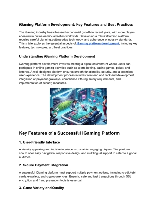 iGaming Platform Development: Key Features and Best Practices