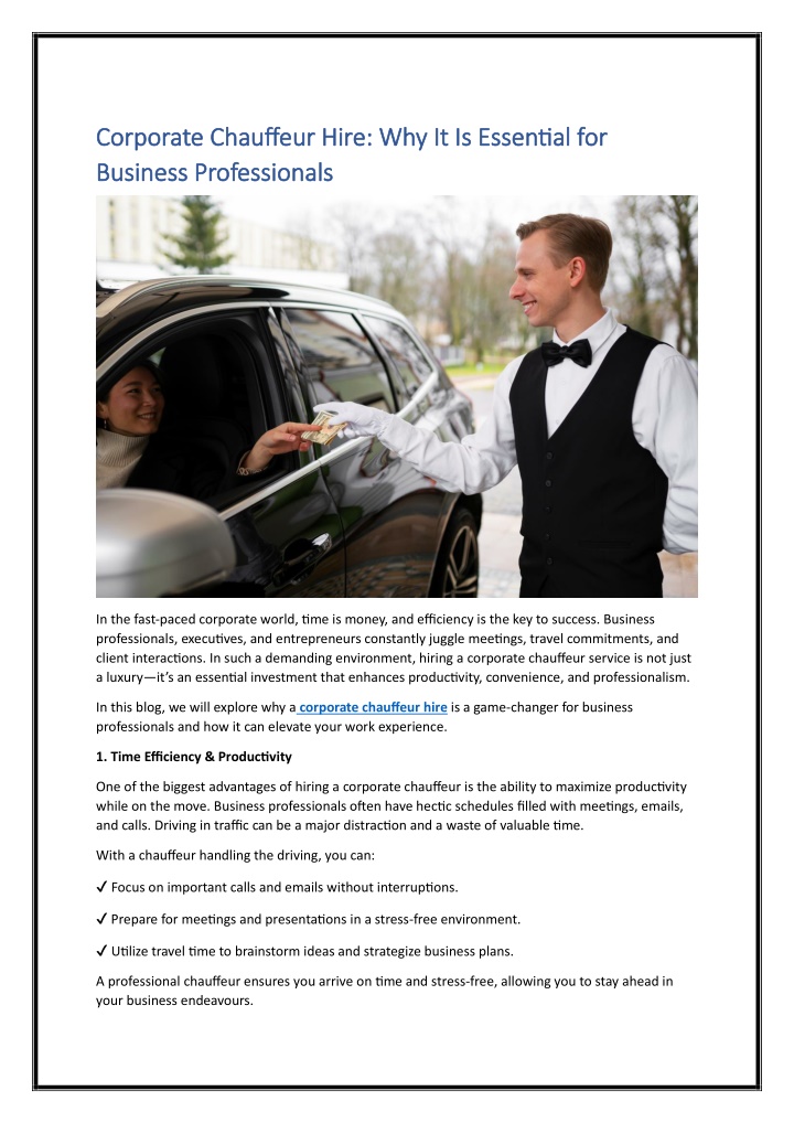 corporate chauffeur hire why it is essential