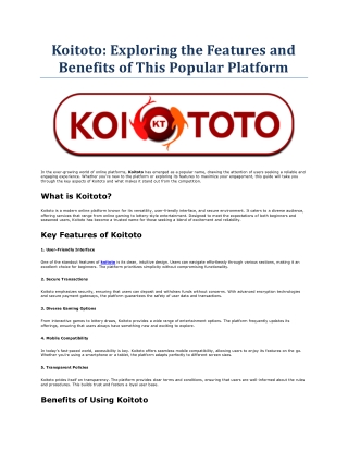 koitoto exploring the features and benefits