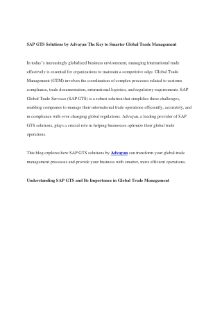 SAP GTS Solutions by Advayan The Key to Smarter Global Trade Management