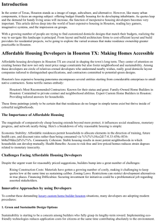 Affordable Housing Developers in Houston TX: Making Homes Accessible