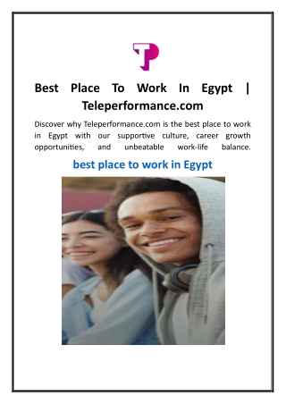 Best Place To Work In Egypt  Teleperformance.com