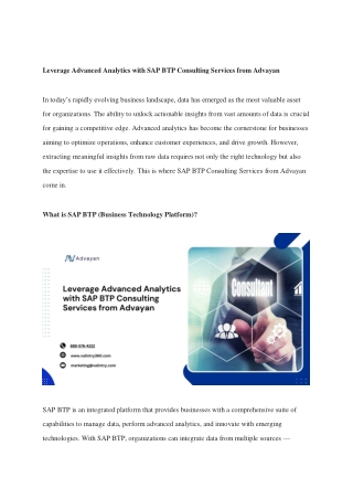 Leverage Advanced Analytics with SAP BTP Consulting Services from Advaya