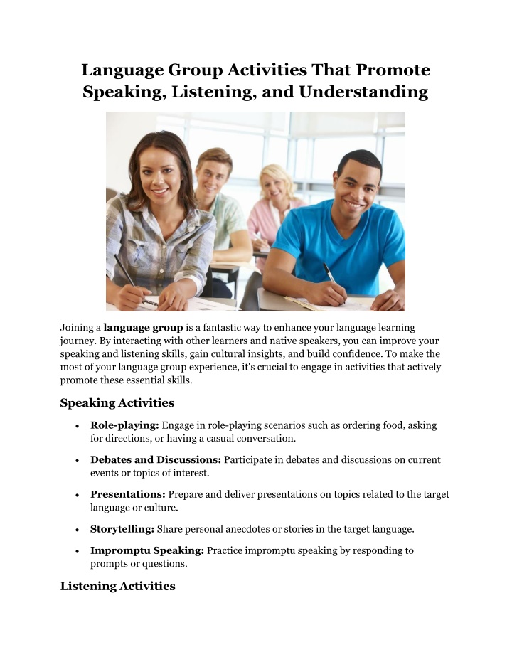 language group activities that promote speaking