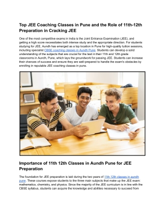 top jee coaching classes in pune and the role