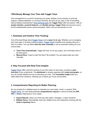Effortlessly Manage Your Time with Toggle Timer: The Ultimate Time Tracking Tool