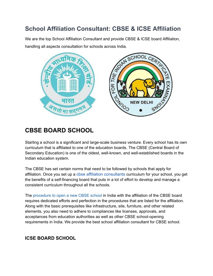 school affiliation consultant cbse icse