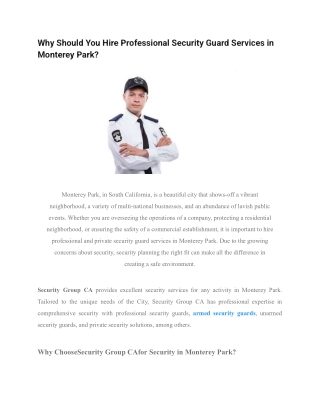 Why Should You Hire Professional Security Guard Services in Monterey Park