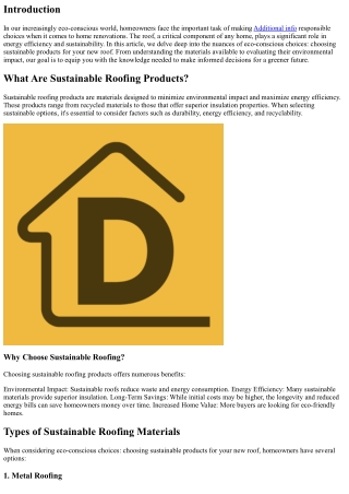 ”Eco-Conscious Choices: Choosing Sustainable Products for your New Roof“