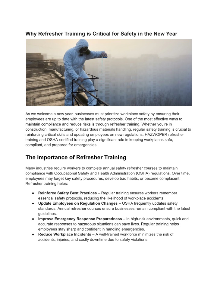 why refresher training is critical for safety