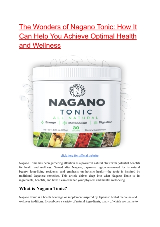 The Wonders of Nagano Tonic: How It Can Help You Achieve Optimal Health and Wel
