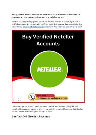 Buying verified Neteller accounts is a smart move for individuals and businesses