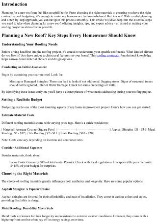 “Planning a New Roof? Key Steps Every Homeowner Should Know”