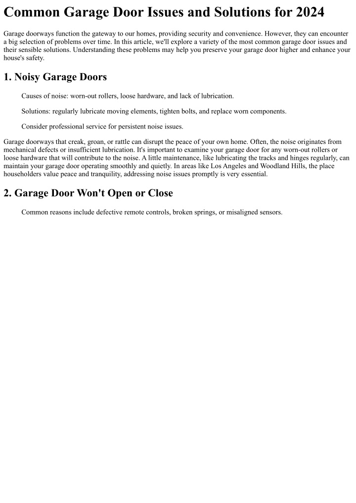 common garage door issues and solutions for 2024