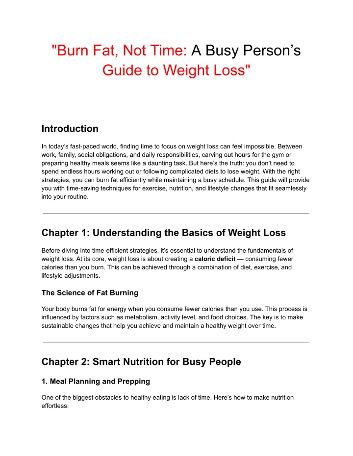 burn fat not time a busy person s guide to weight