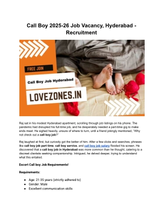 Call Boy 2025-26 Job Vacancy, Hyderabad - Recruitment