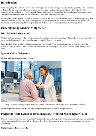 “Preparing Your Evidence for a Successful Medial Malpractice Claim”