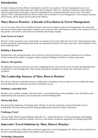 “How Leadership Defines the Work of Mary Hoover Drucker in Travel Management”