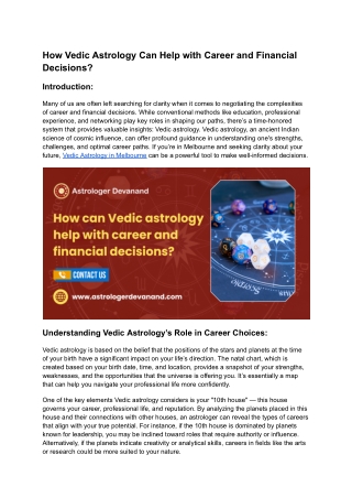 How Vedic Astrology Can Help with Career and Financial Decisions_